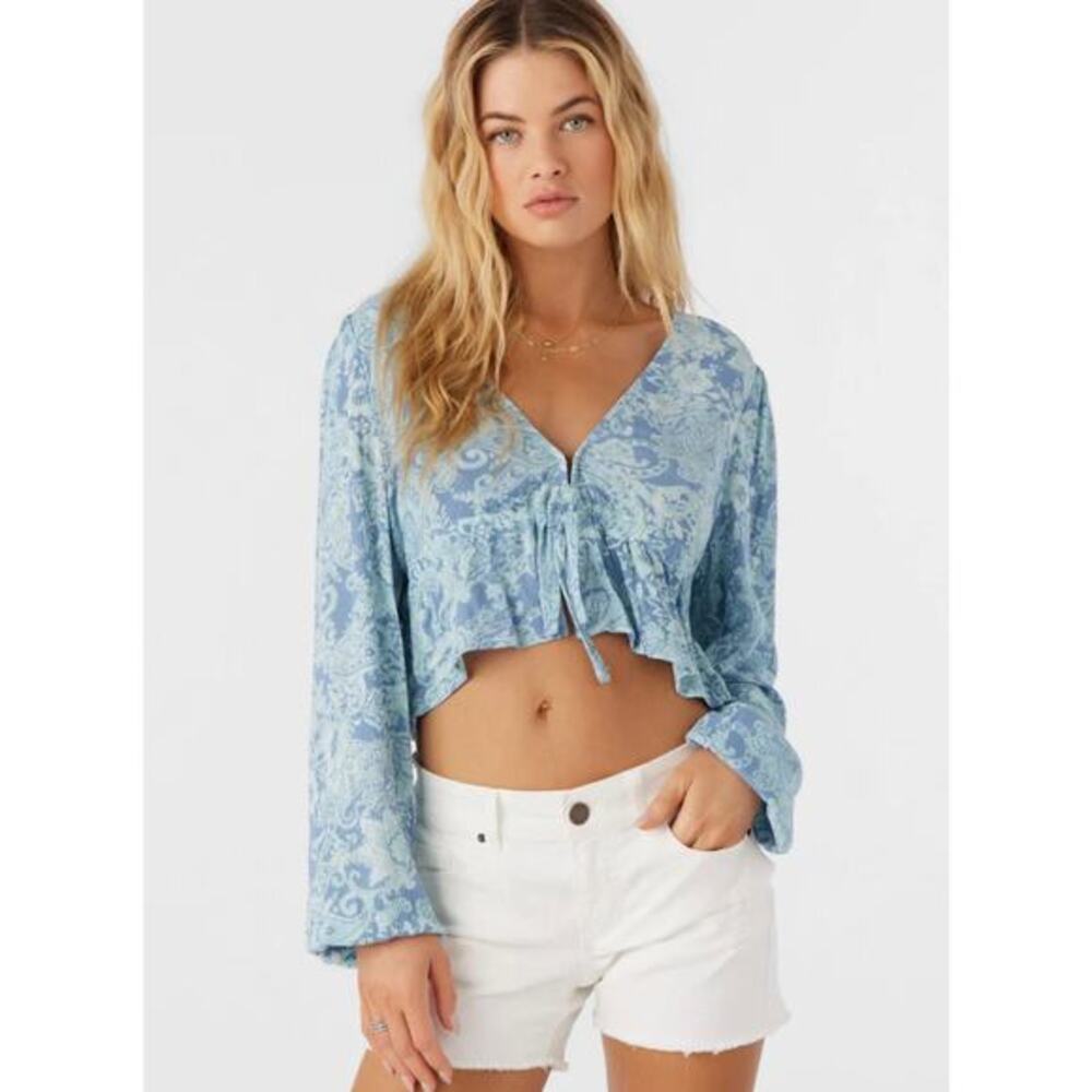 O'neill ALENA CROP TOPFront Tie Long‎ Sleeve Crop Blue Size Large